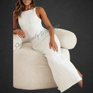 Sexy in Snow White Curve Hugging High Neck Strappy Halter Textured Stretchy Maxi